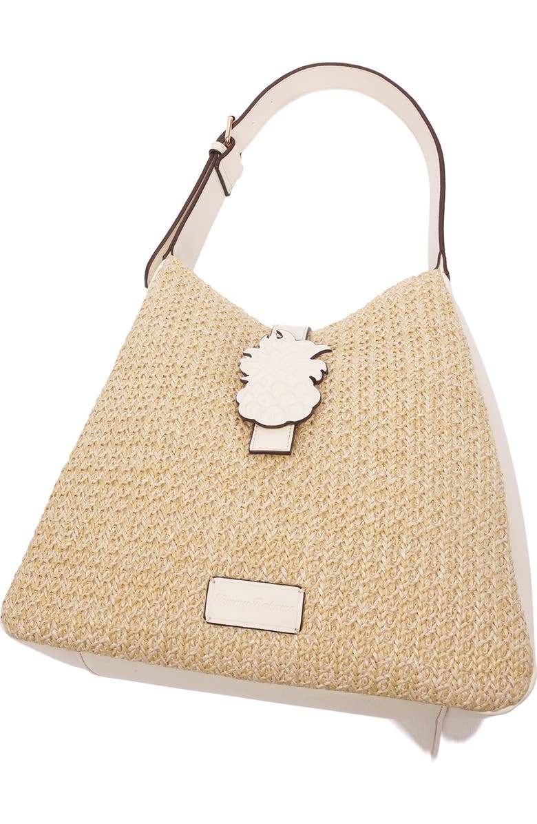 Tommy Bahama Logo Tab Raffia Shoulder Bag, Alternate, color, Cream