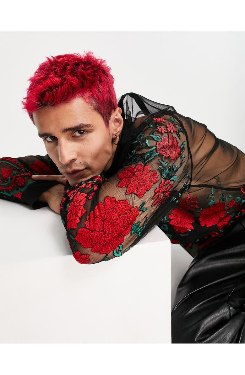 ASOS DESIGN Floral Embroidered Sheer Top, Alternate, color, 