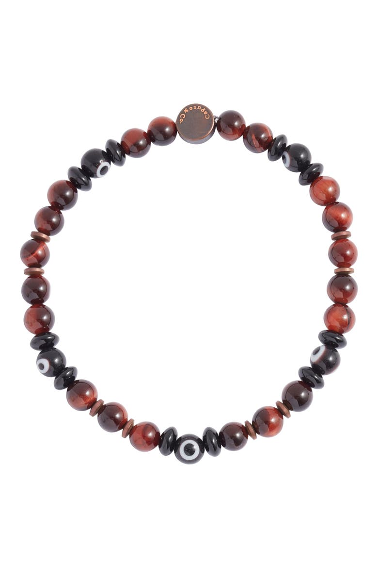 Evil Eye Bead Bracelet, Main, color, RED TIGER EYE