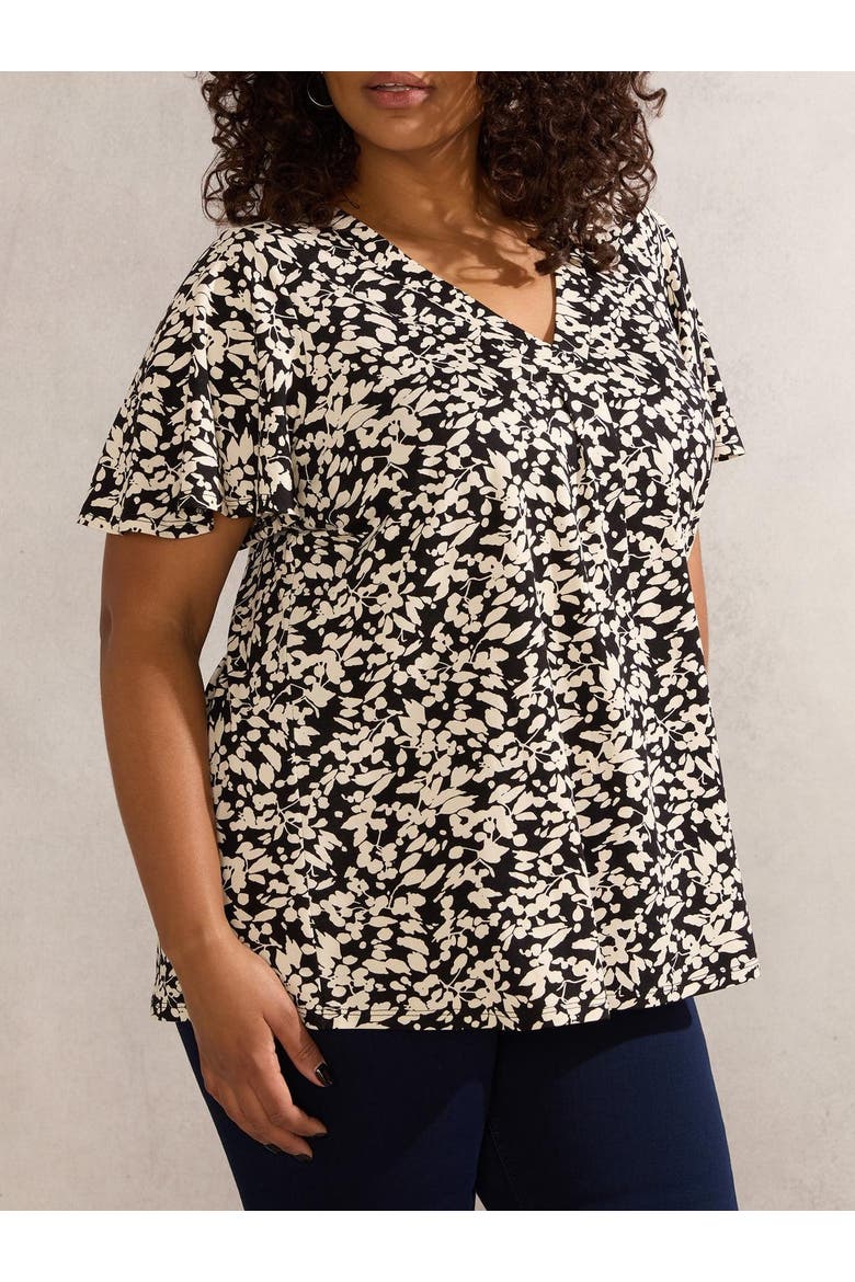 Floral Print Jersey Pleat Front Top, Alternate, color, Black