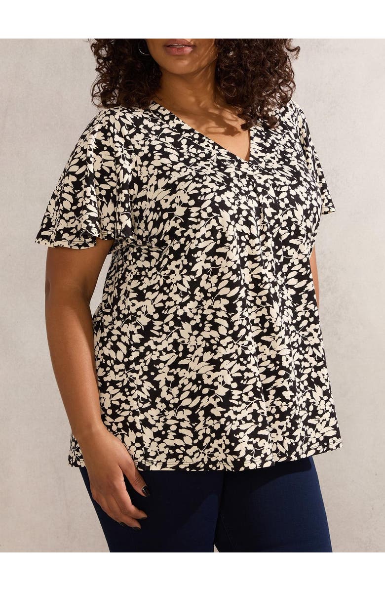 Live Unlimited Floral Print Jersey Pleat Front Top, Alternate, color, Black