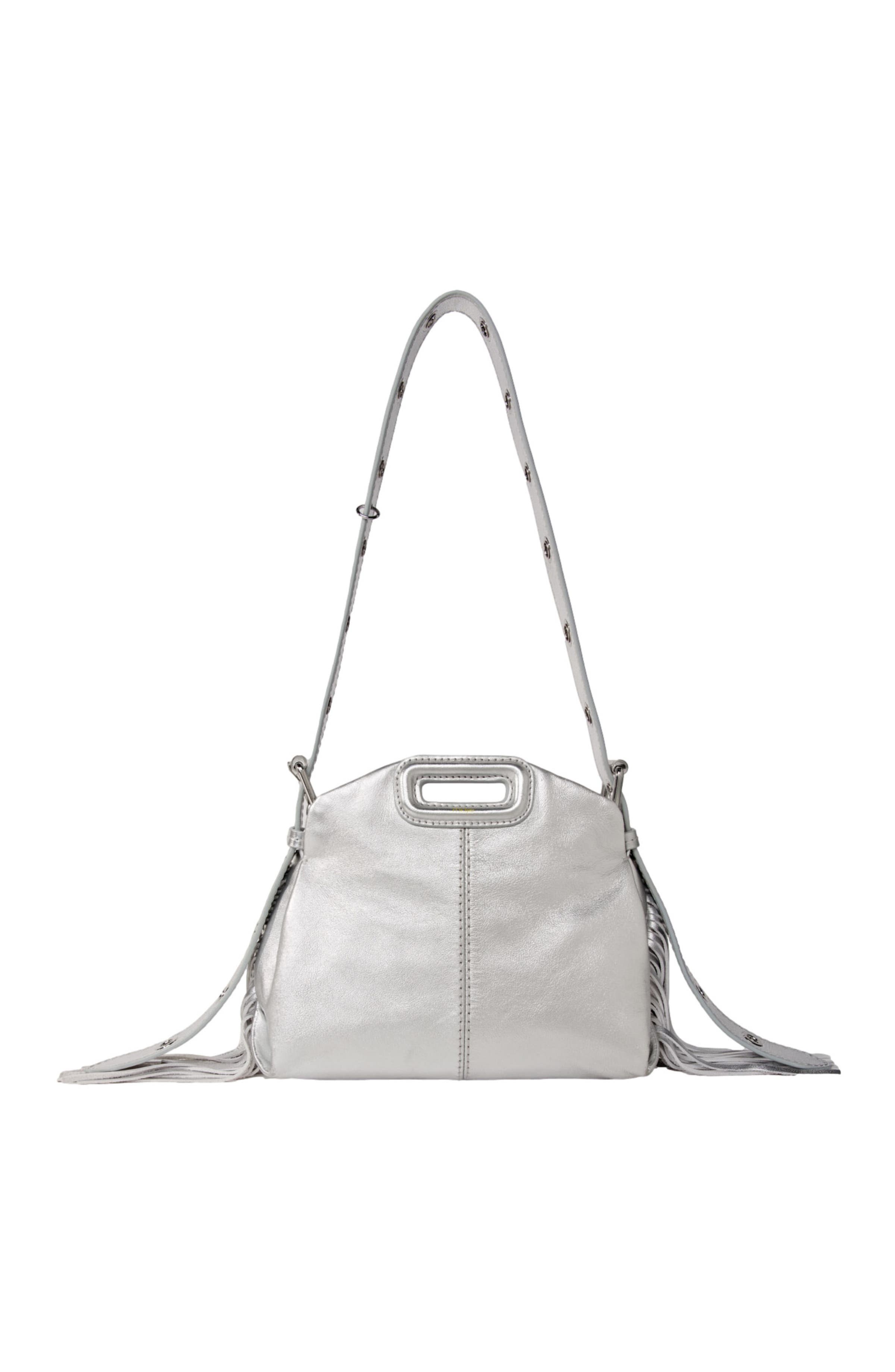 maje Miss M mini metallic leather bag, Main, color, Silver