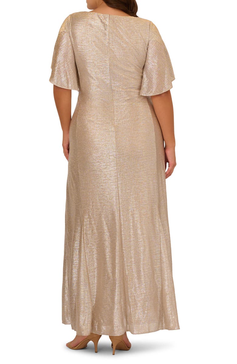 Adrianna Papell Metallic Flutter Knit Mermaid Gown, Alternate, color, 