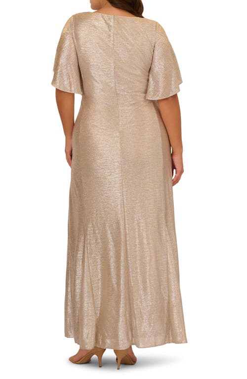 ADRIANNA PAPELL ADRIANNA PAPELL METALLIC FLUTTER KNIT MERMAID GOWN 