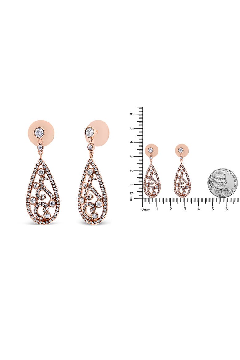 18K Rose Gold 1 1/4 Cttw Diamond Teardrop Shaped Drop Earring, Alternate, color, Pink