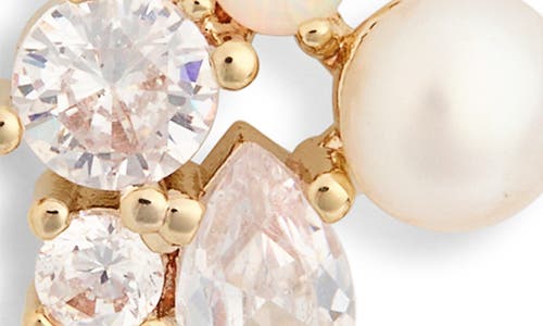 Nordstrom Rack Cubic Zirconia & Faux Pearl Cluster Stud Earrings In Gold