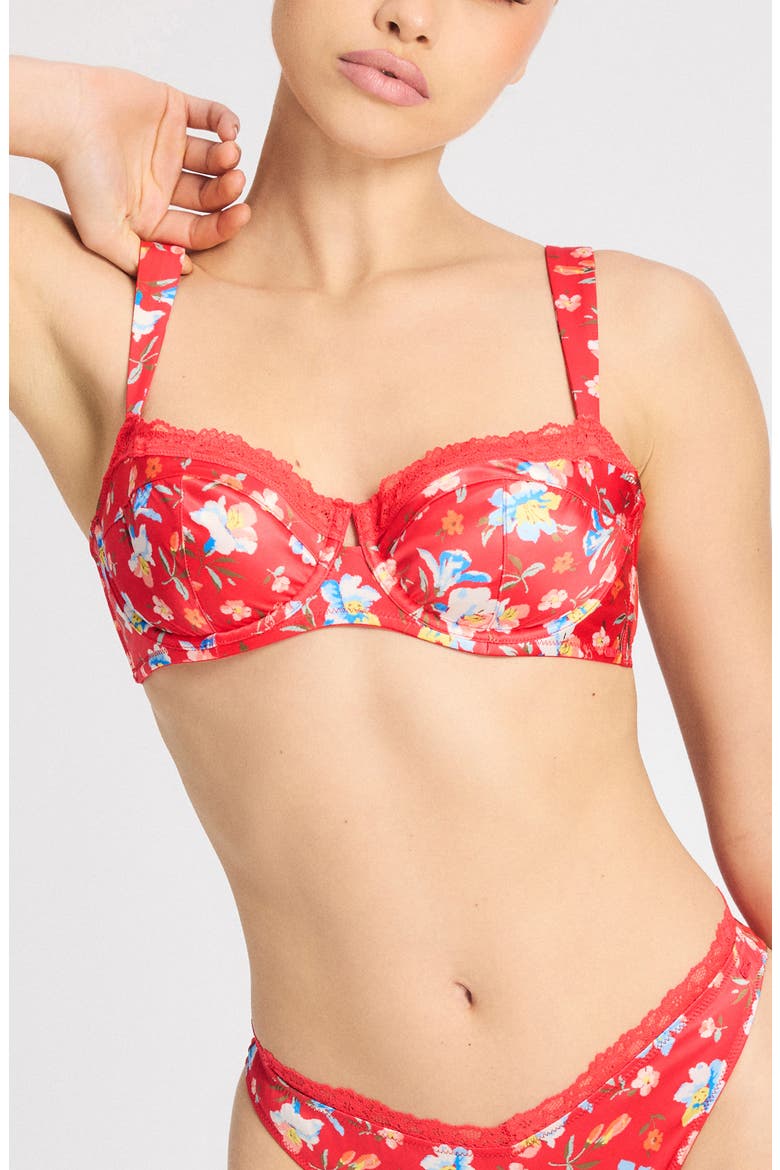 Monamour Unlined Low-Cut Balconette Bra, Main, color, FRUITJUICE RED PETAL POWER