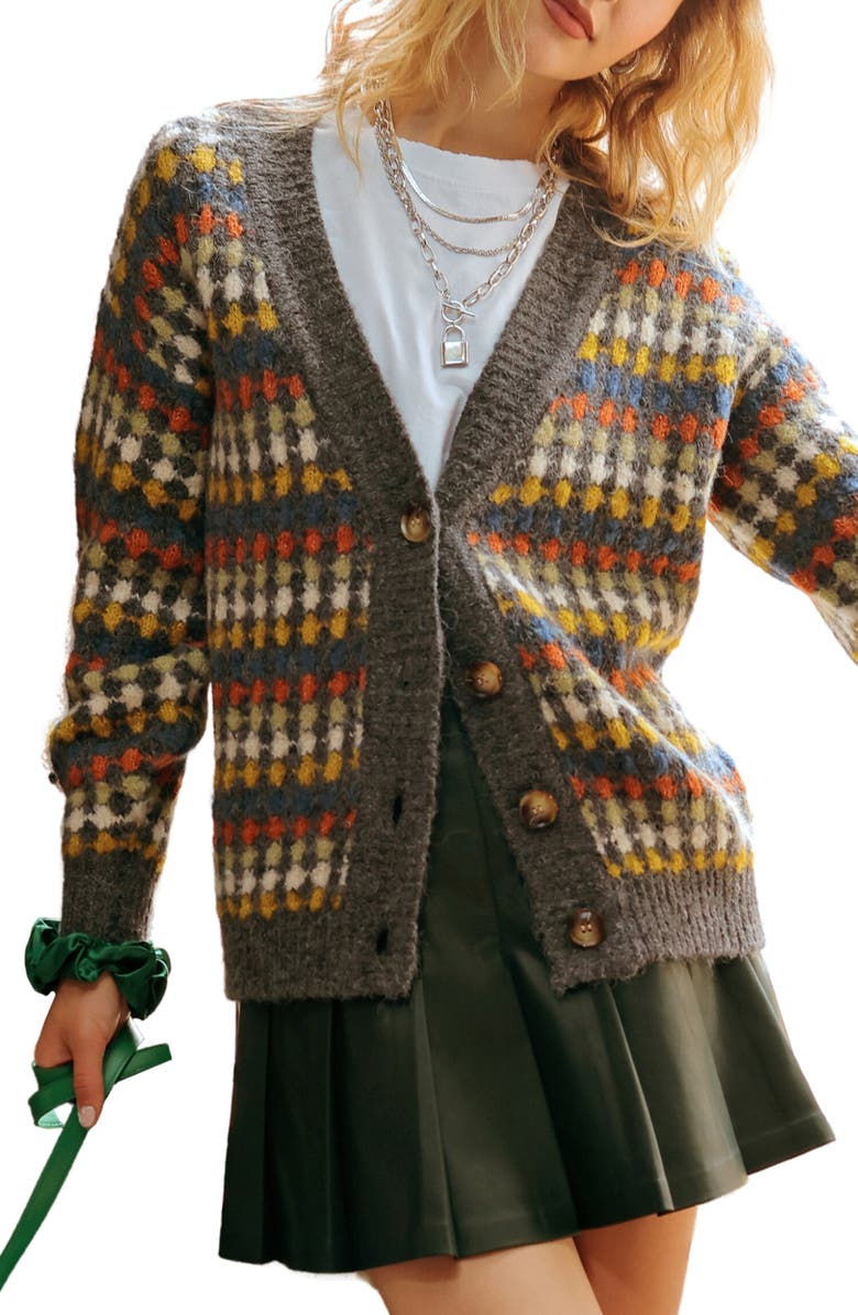 Blu Pepper Diamond Print Button Front Cardigan, Main, color,