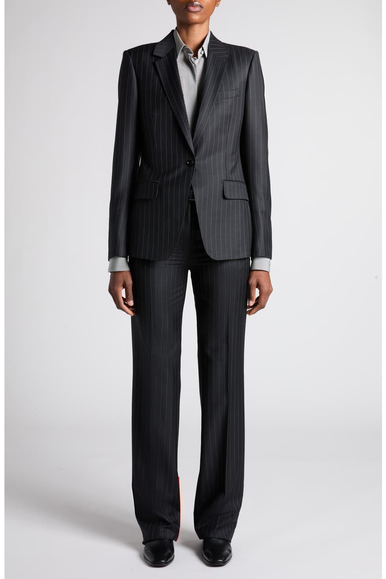 Chalk Stripe Wool & Mohair Jacket, Alternate, color, BLACK/ WHITE