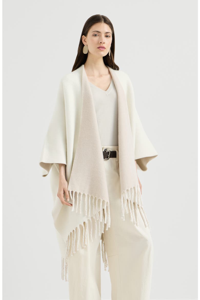 Wool and cashmere double knit reversible poncho, Main, color, Panama