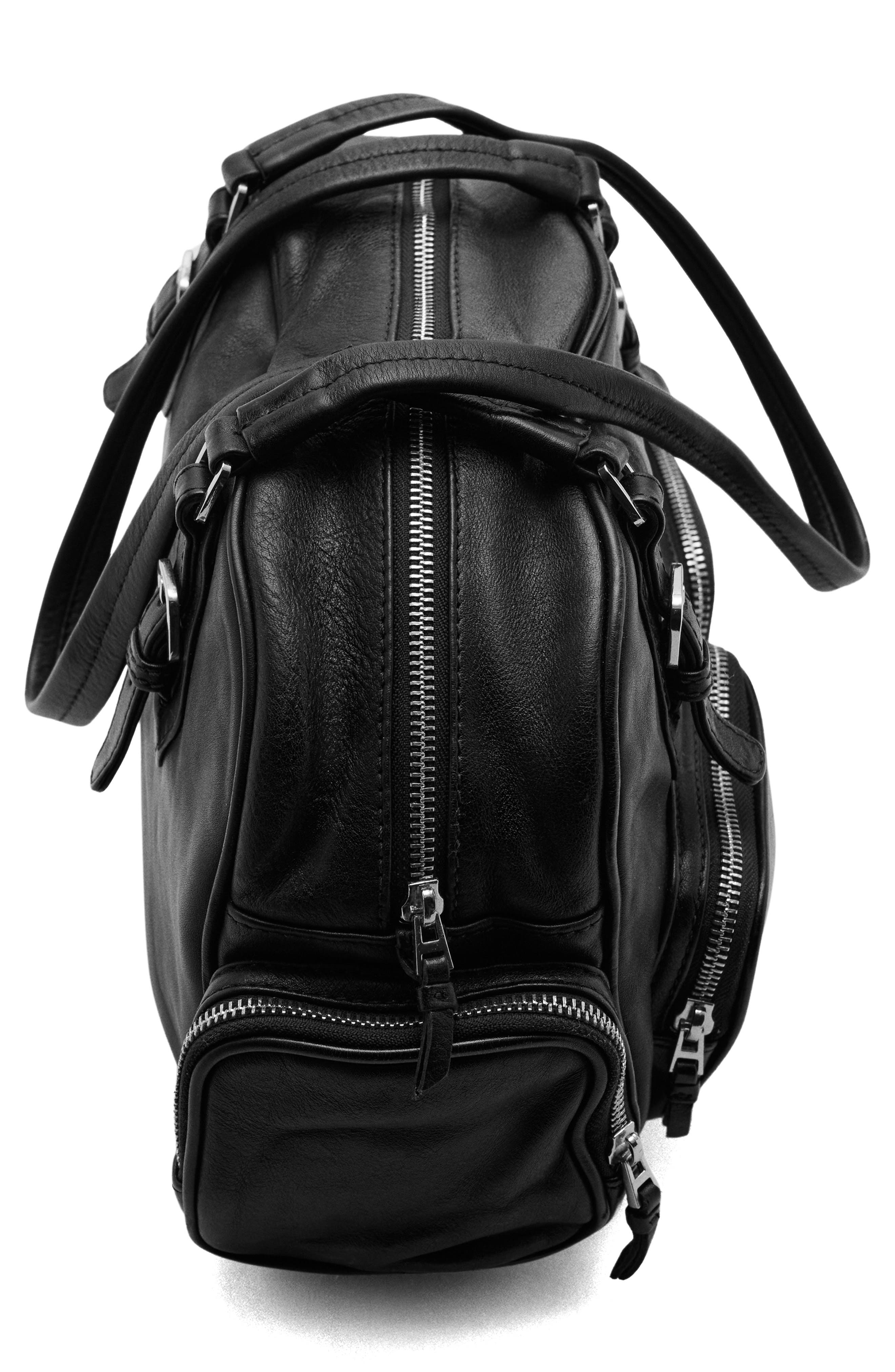 MANGO Leather Bowling Bag, Alternate, color, Black