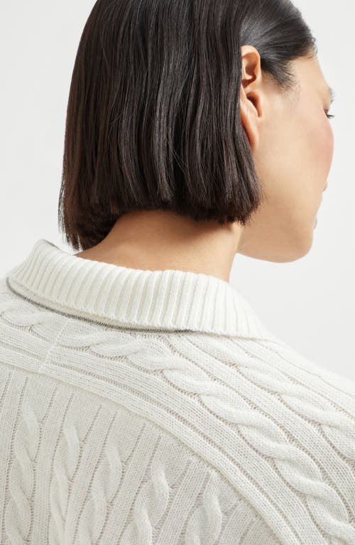 Brunello Cucinelli Polo-style Sweater With Monili In White
