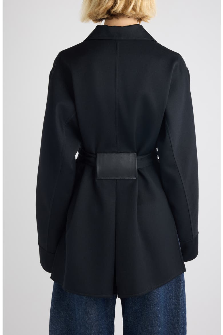 Leather Pocket Virgin Wool Wrap Jacket, Alternate, color, NOIR ALAIA