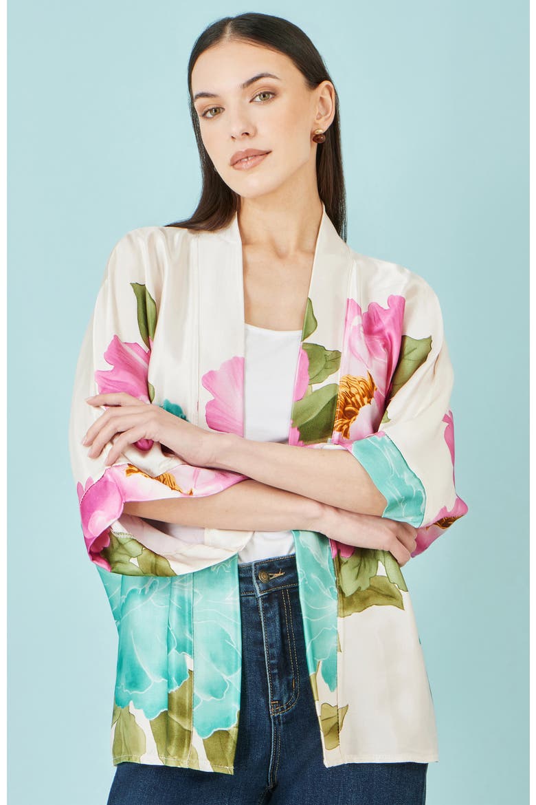 Floral Print Relaxed Jacket, Alternate, color, White