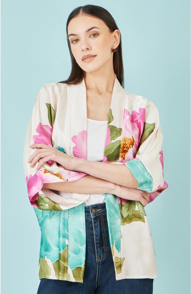 Yumi Floral Print Relaxed Jacket, Alternate, color, White
