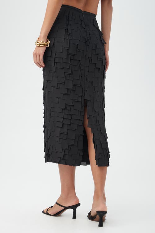 Trina Turk Dita Geometric Fringe Midi Pencil Skirt In Black