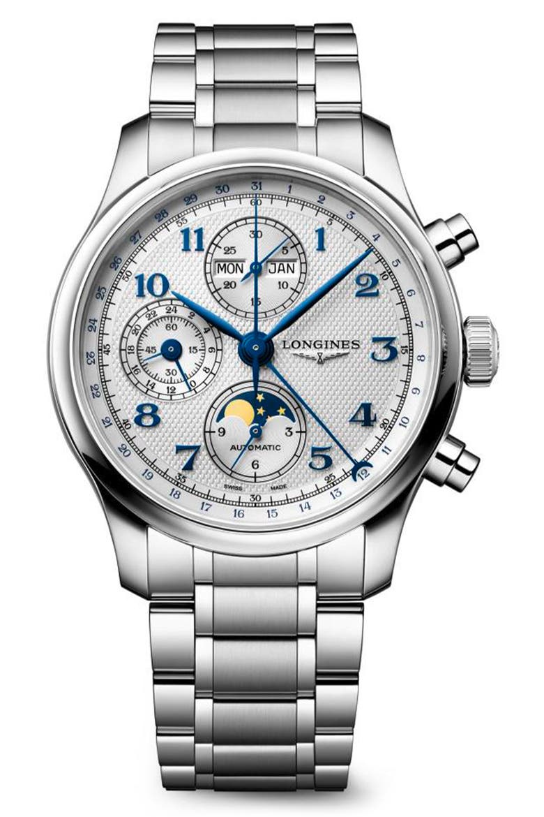 Master Collection Automatic Moon Phase Bracelet Watch, 41mm, Main, color, SILVER