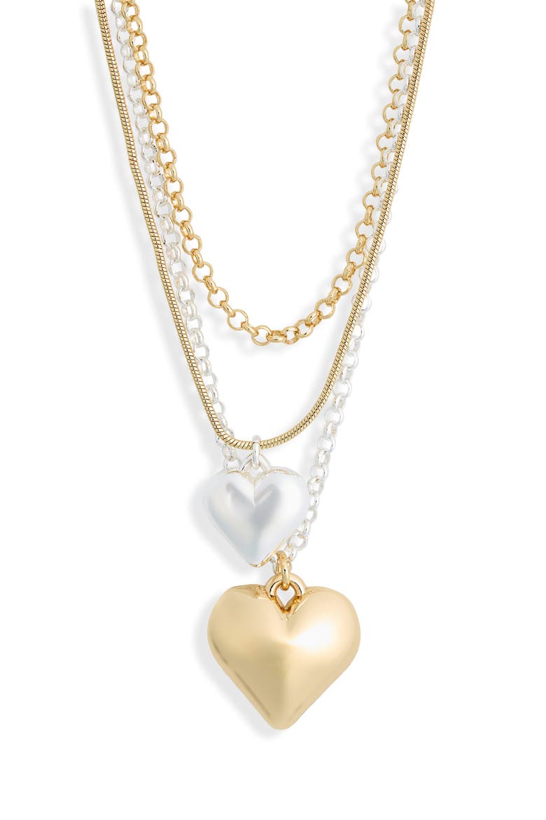 Set of 2 Heart Pendant Layered Necklaces, Alternate, color, GOLD- SILVER