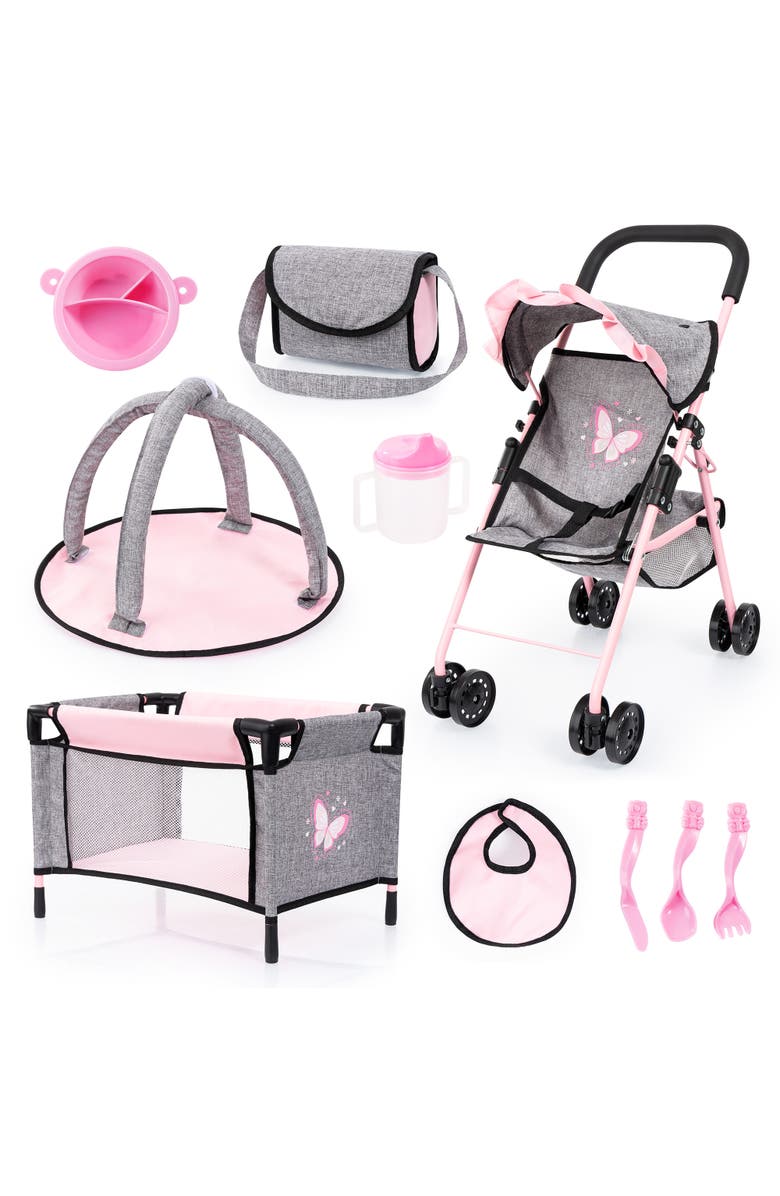Bayer Design Buggy 10 Piece Set, Bed & Accessories Set for Dolls Up to 18 Inches, Ages 3+, Main, color, Multicolored