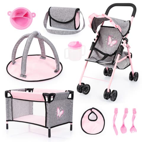 Buggy 10 Piece Set, Bed & Accessories Set for Dolls Up to 18 Inches, Ages 3+