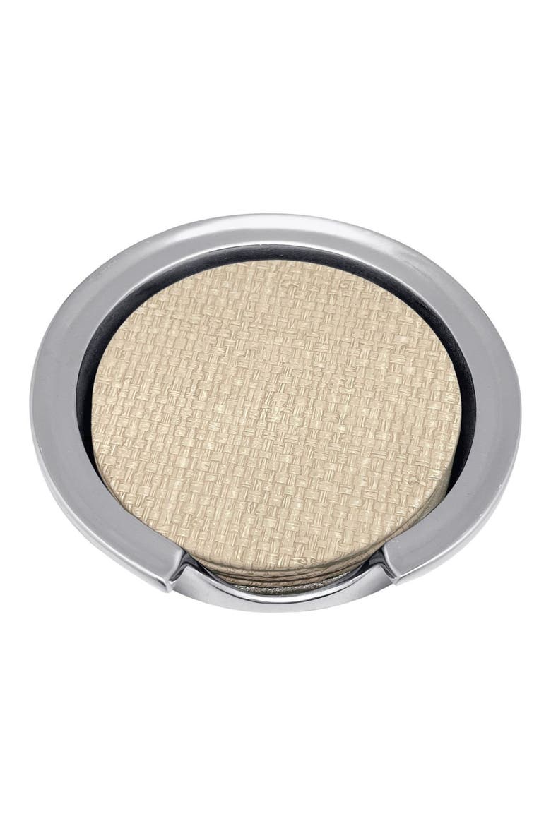 Set of 4 Coconut Grove Faux Grasscloth Coasters, Main, color, BEIGE