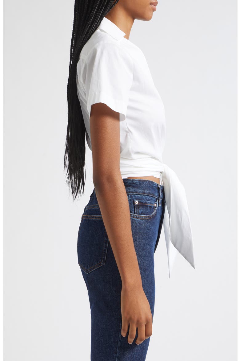 Brielle Tie Front Cotton Top, Alternate, color, WHITE