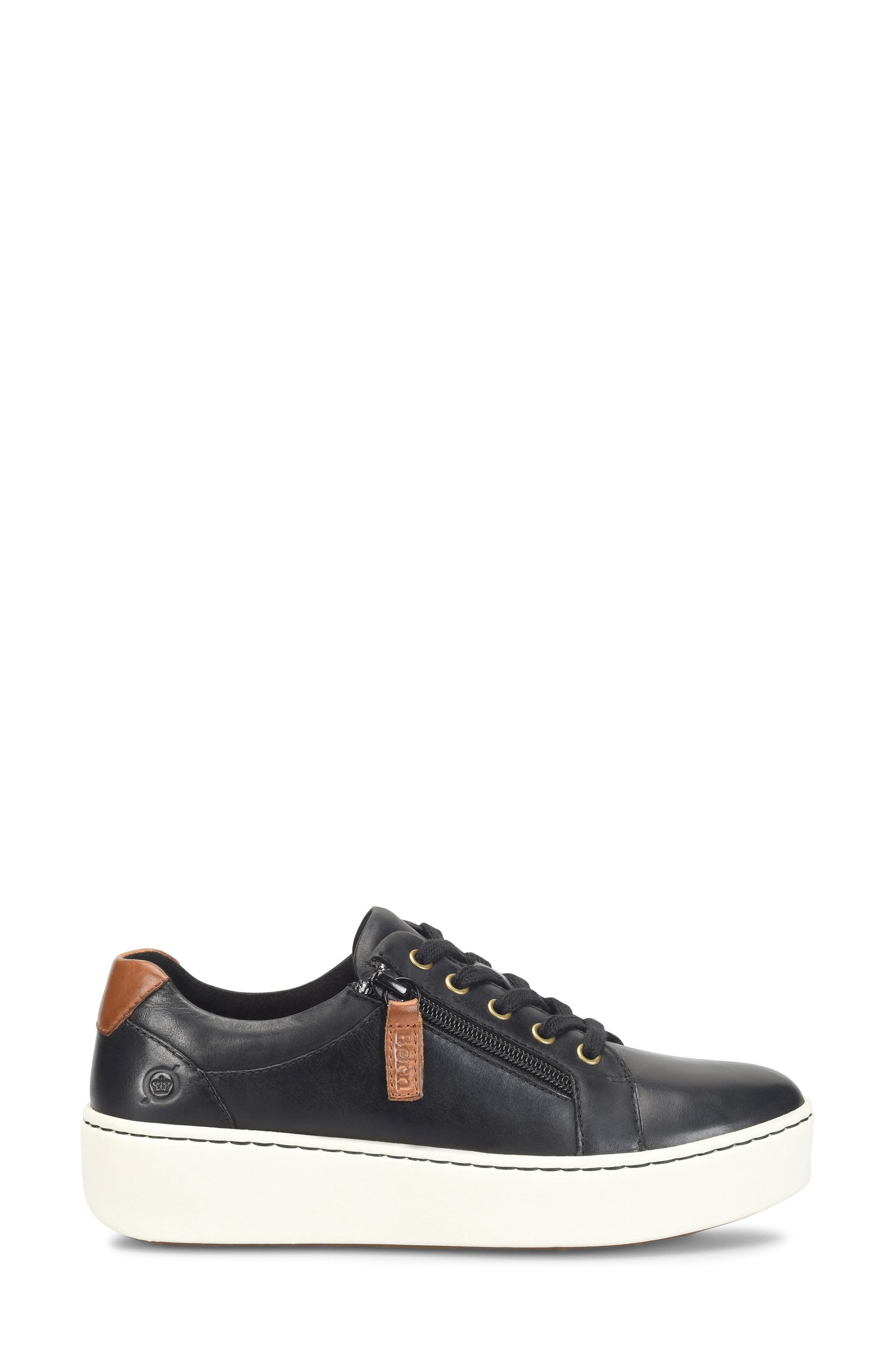 Børn Moxie Zip Sneaker, Alternate, color, Black Leather