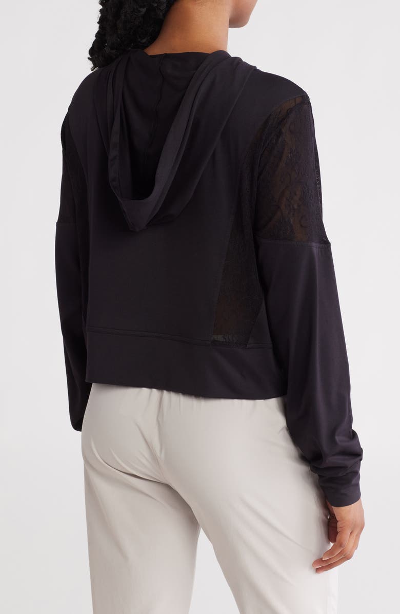 X by Gottex Lace Trim Hoodie, Alternate, color, Black