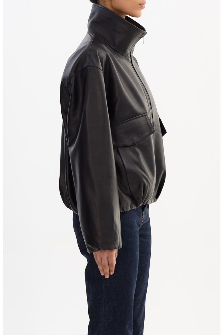 RAMONA | Funnel Neck Leather Jacket, Alternate, color, Black