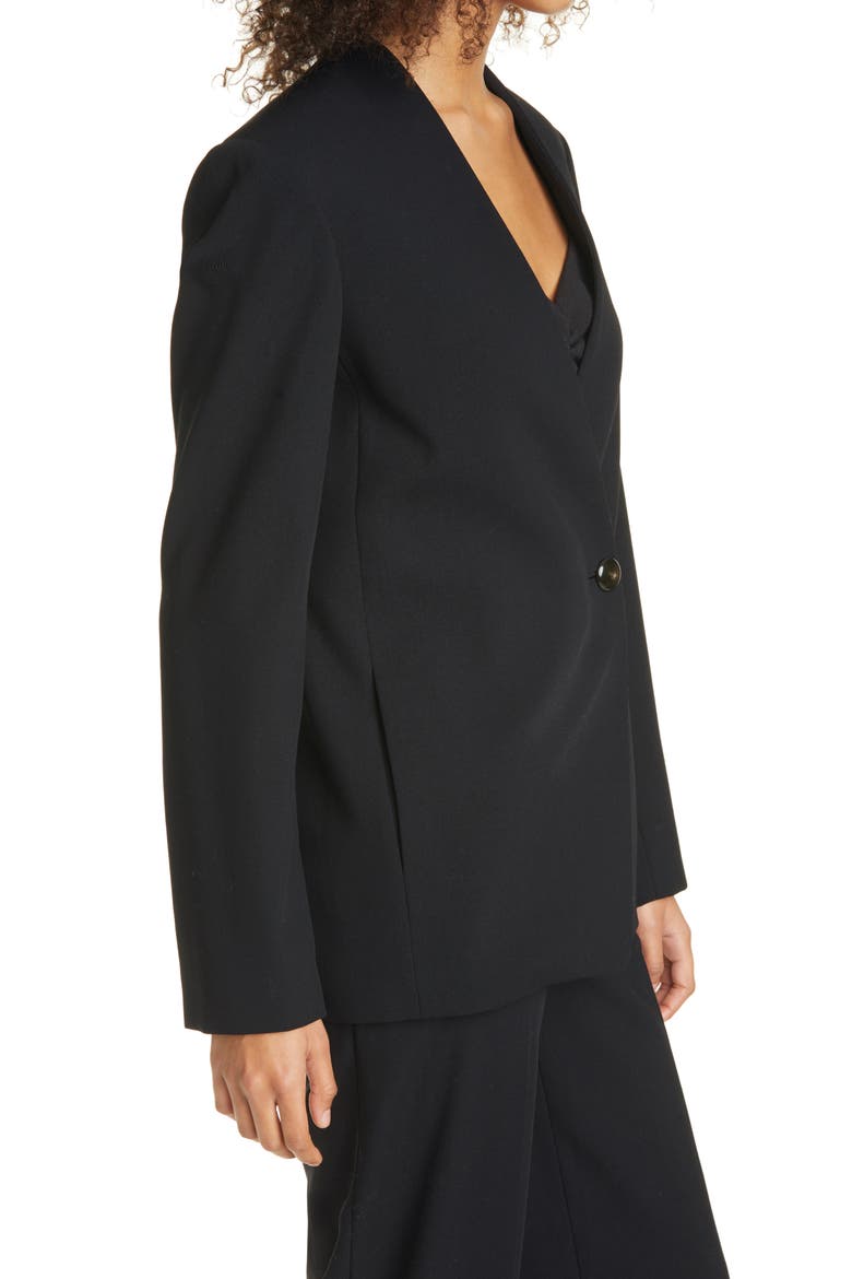 Collarless Wool Blend Blazer, Alternate, color, BLACK