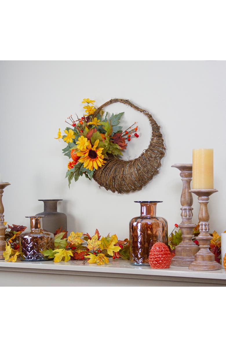 Northlight Cornucopia and Sunflower with Pumpkins Artificial Thanksgiving Wreath - 20-Inch, Unlit, Alternate, color, 