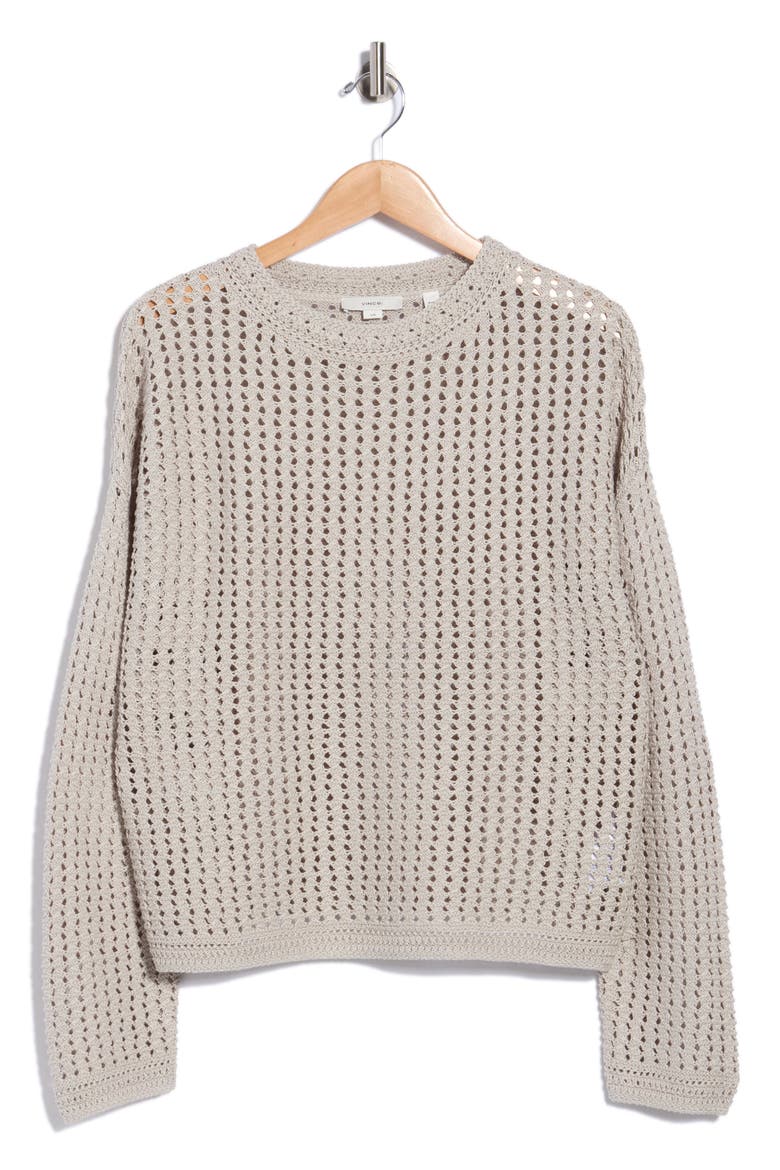 Crochet Cotton Crewneck Sweater, Main, color, SALT GLASS