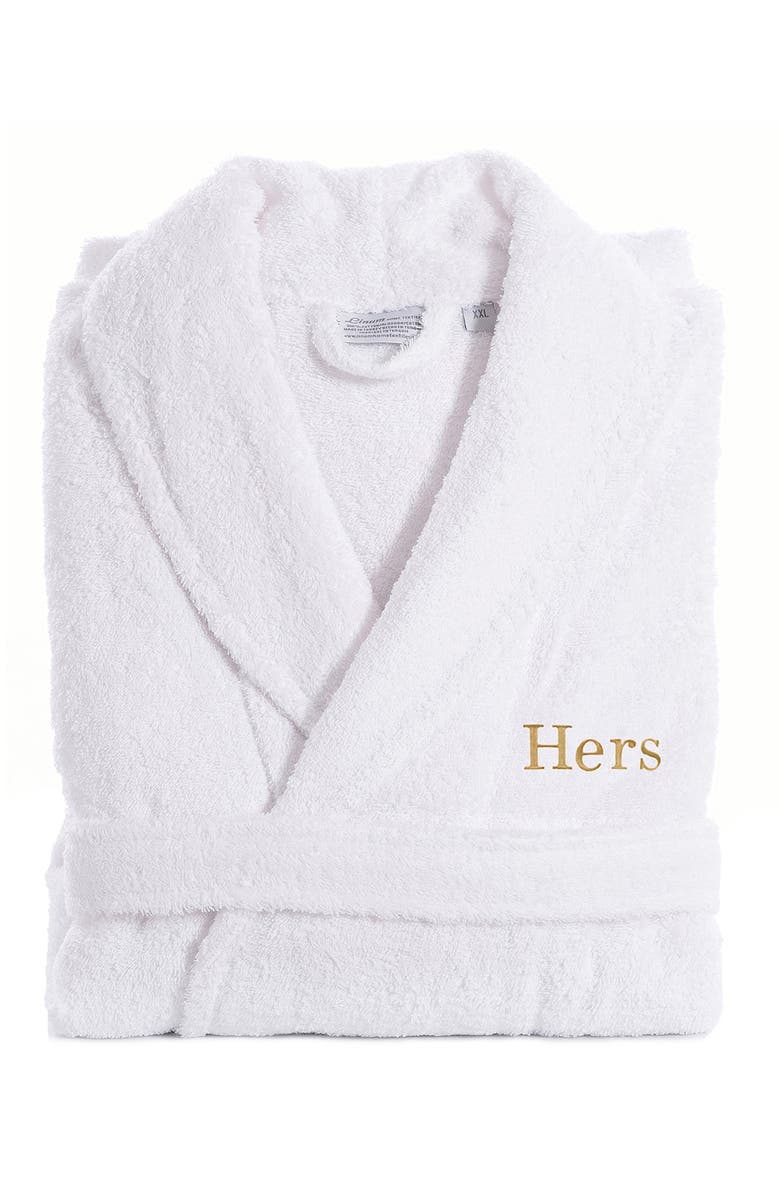 Linum Home Textiles Embroidered 'Hers' Terry Bathrobe, Alternate, color, White