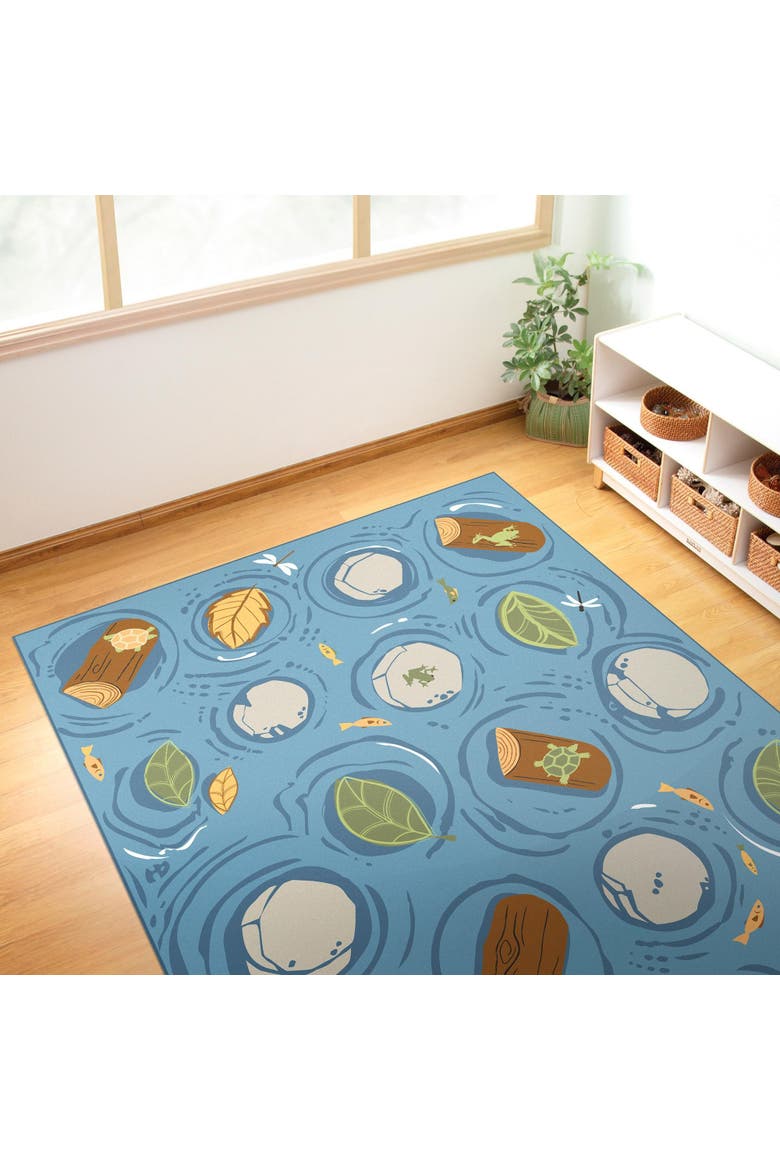 Seating Leaves, Rocks, and Logs Carpet - 6' x 9' Rectangle, Alternate, color, Blue