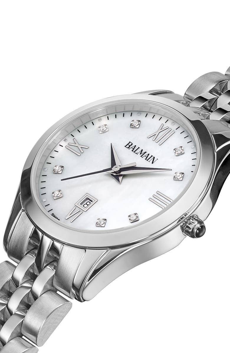 BALMAIN WATCHES Classic R Diamond Bracelet Watch, 30mm, Alternate, color, Stainless Steel