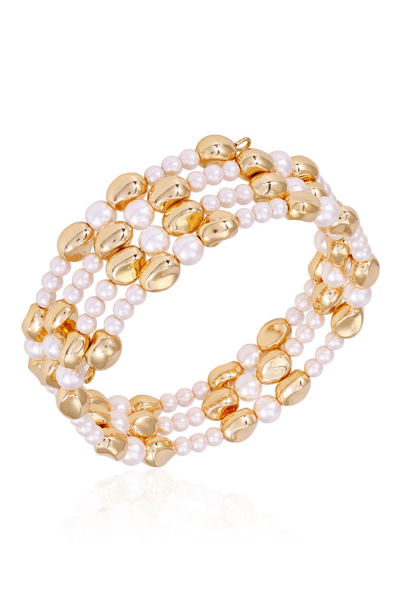 Imitation Pearl Coil Bracelet, Main, color, GOLD TONE