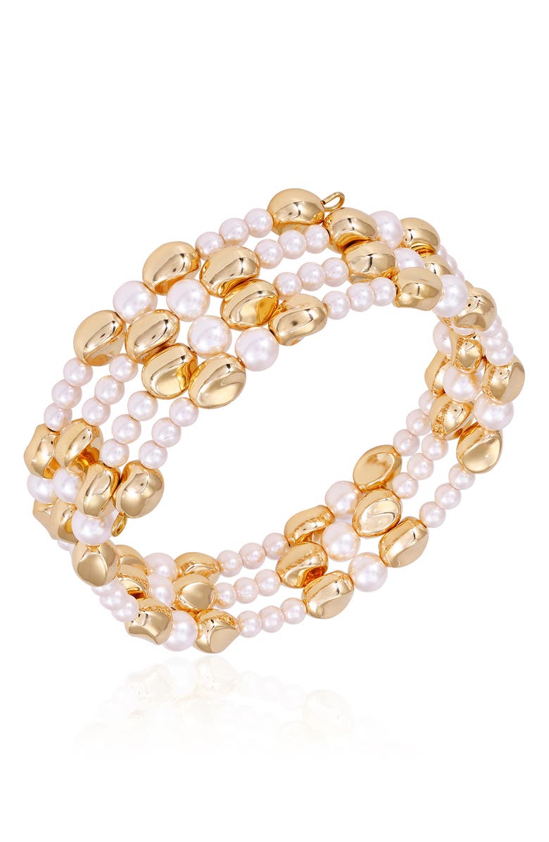 T Tahari Imitation Pearl Coil Bracelet, Main, color, 