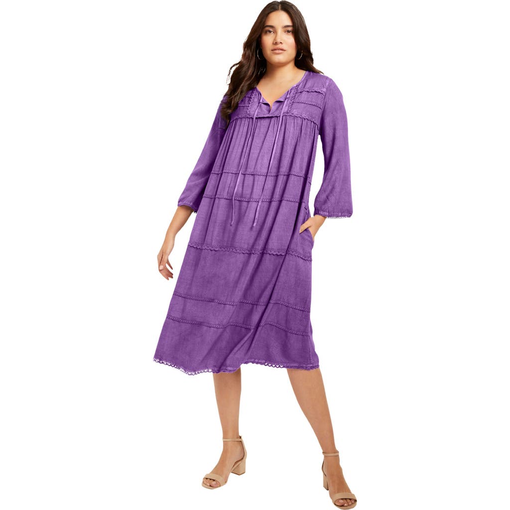 June + Vie Acid Wash Peasant Dress In Purple