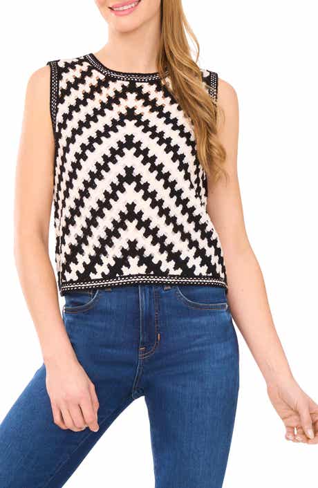 CeCe Chevront Stripe Cotton Blend Crochet Sweater Tank