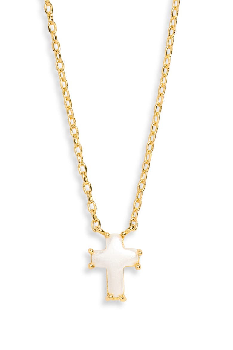 Patsy Pearl Cross Necklace, Main, color, GOLD