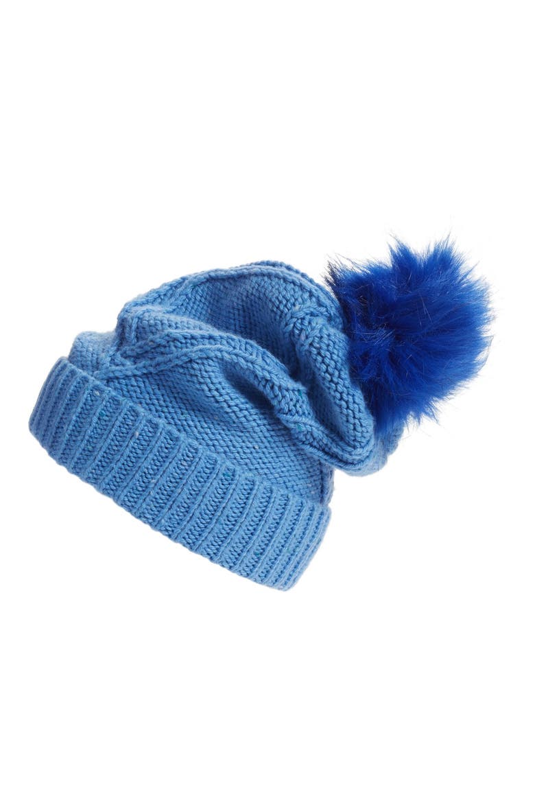 Cable Knit Pompom Beanie, Main, color, JANE BLUE