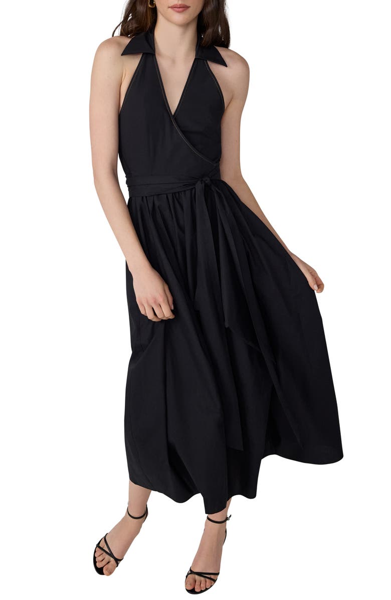 Diane von Furstenberg Nova Halter Neck Cotton Midi Dress, Alternate, color, Black
