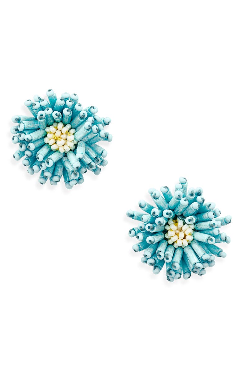 Oscar de la Renta Beaded Pompom Flower Earrings, Main, color, Blue