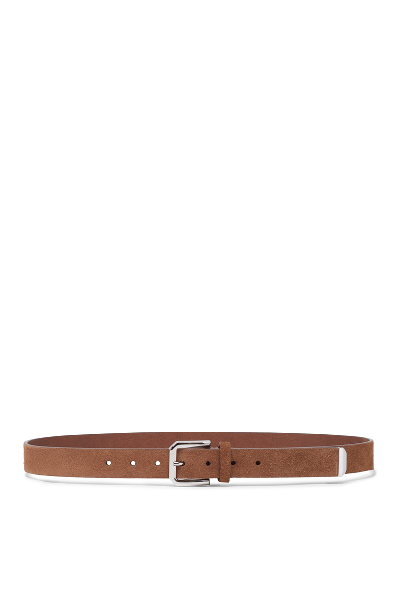 Reversed leather belt with square buckle and tip, Main, color, Chestnut