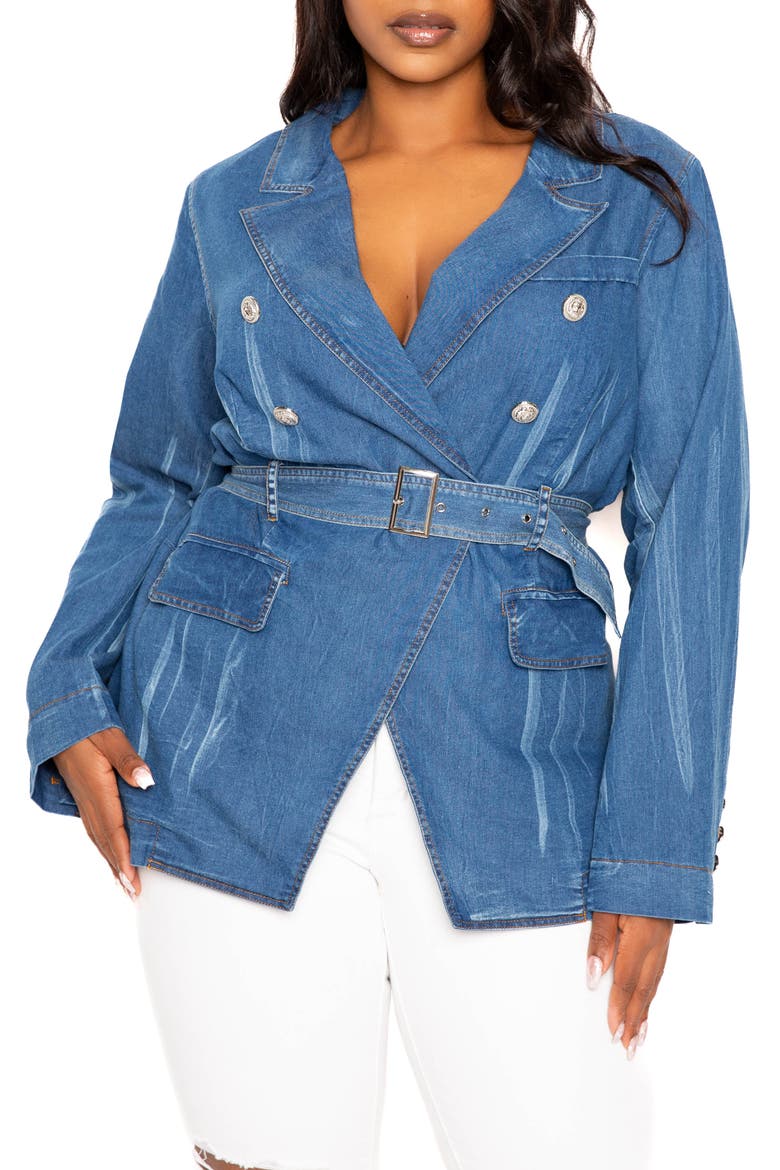 Double Breasted Denim Jacket, Main, color, DENIM