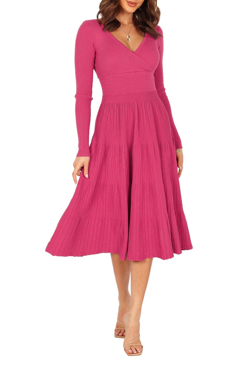 Violette Long Sleeve Midi Dress, Alternate, color, BERRY