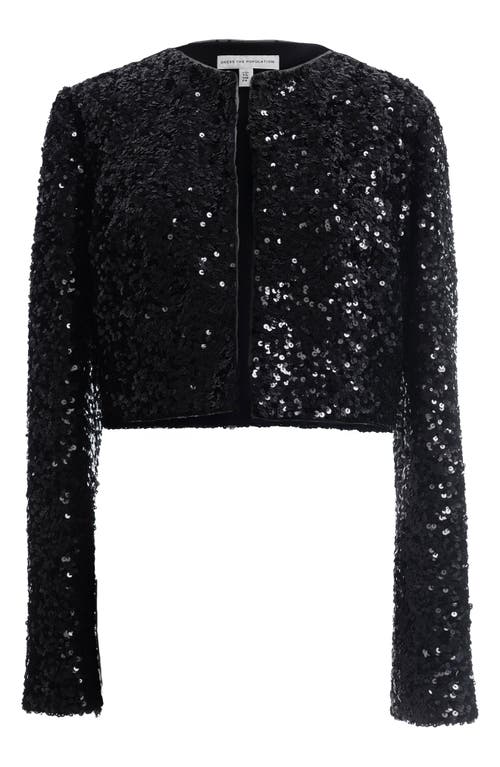 Dress The Population Andra Sequin Open Front Crop Cardigan In Black