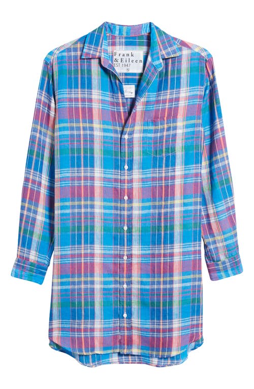 Frank & Eileen Classic Plaid Long Sleeve Linen Shirtdress In Blue Pink Plaid