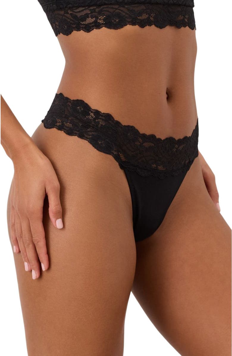 Pact Lace Waist Thong 3-Pack Made With Organic Cotton, Alternate, color, Black