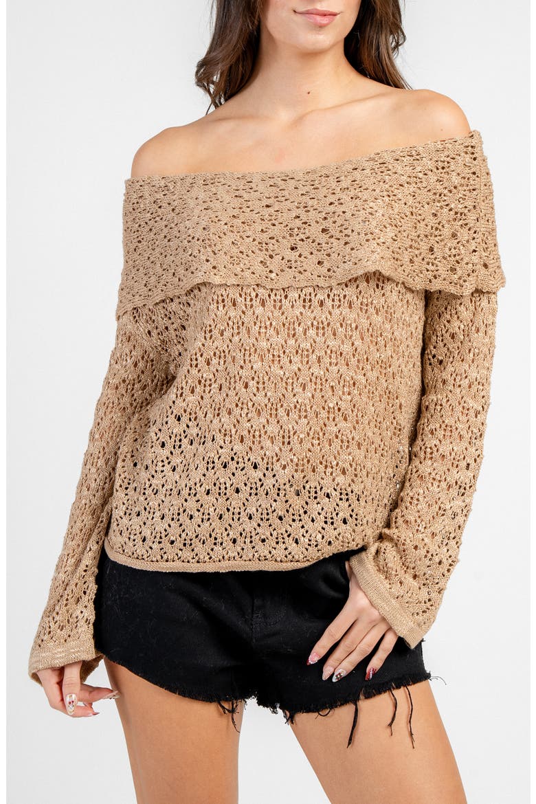 Off the Shoulder Open Stitch Sweater, Main, color, TAUPE